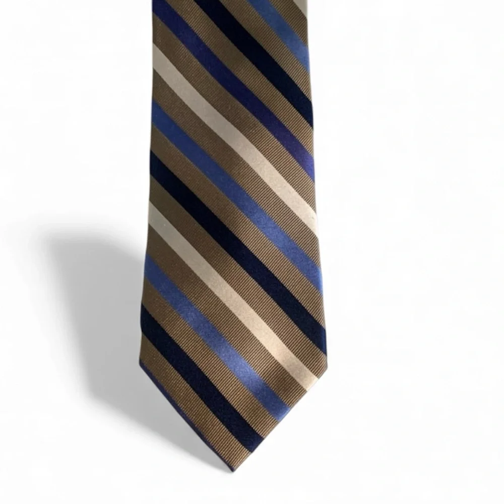 Repp Tie Chaps 100% Silk Stripe Tie - Blues Cream Khaki